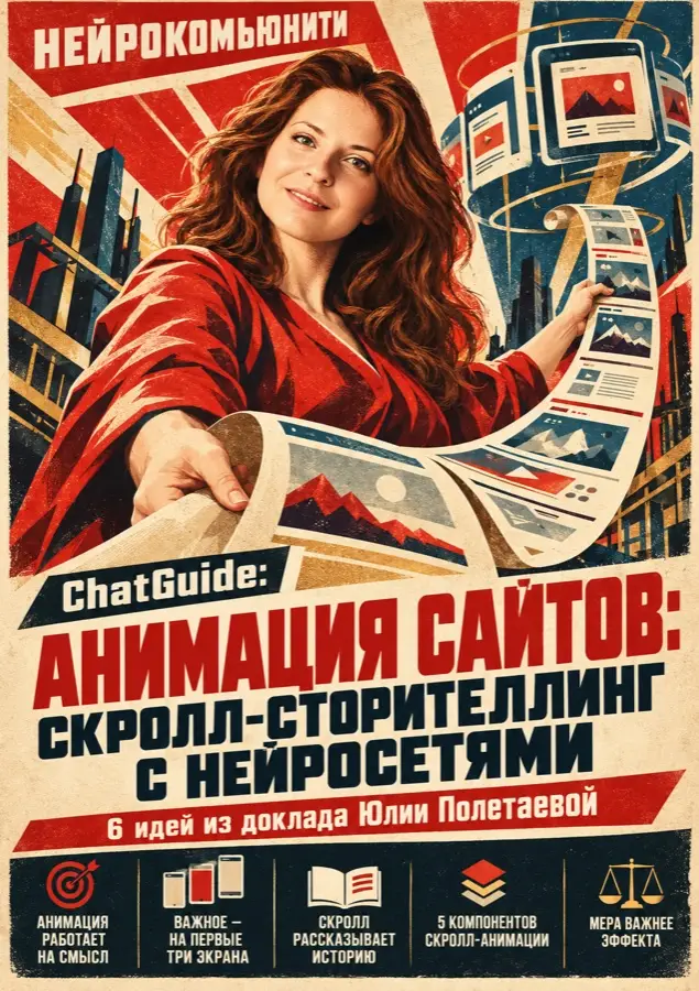 Обложка чатгайда «Анимация сайтов с нейросетями» — Юлия Полетаева