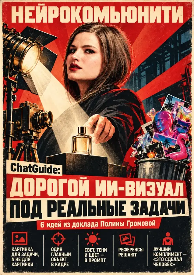 Обложка чатгайда «Дорогой ИИ-визуал без нейрослопа» — Полина Громова