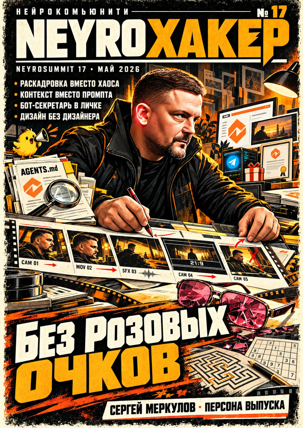 Обложка журнала «Нейрохакер», выпуск № 17, персона выпуска — Сергей Меркулов